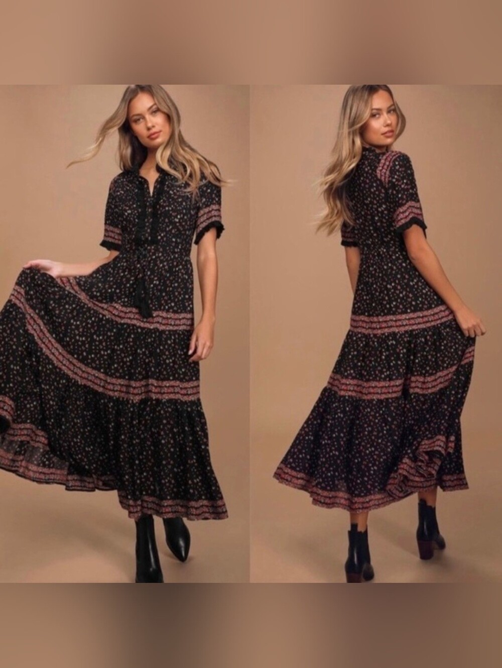 Free People Rare Feelings Maxi Dress in black combo with a floral print